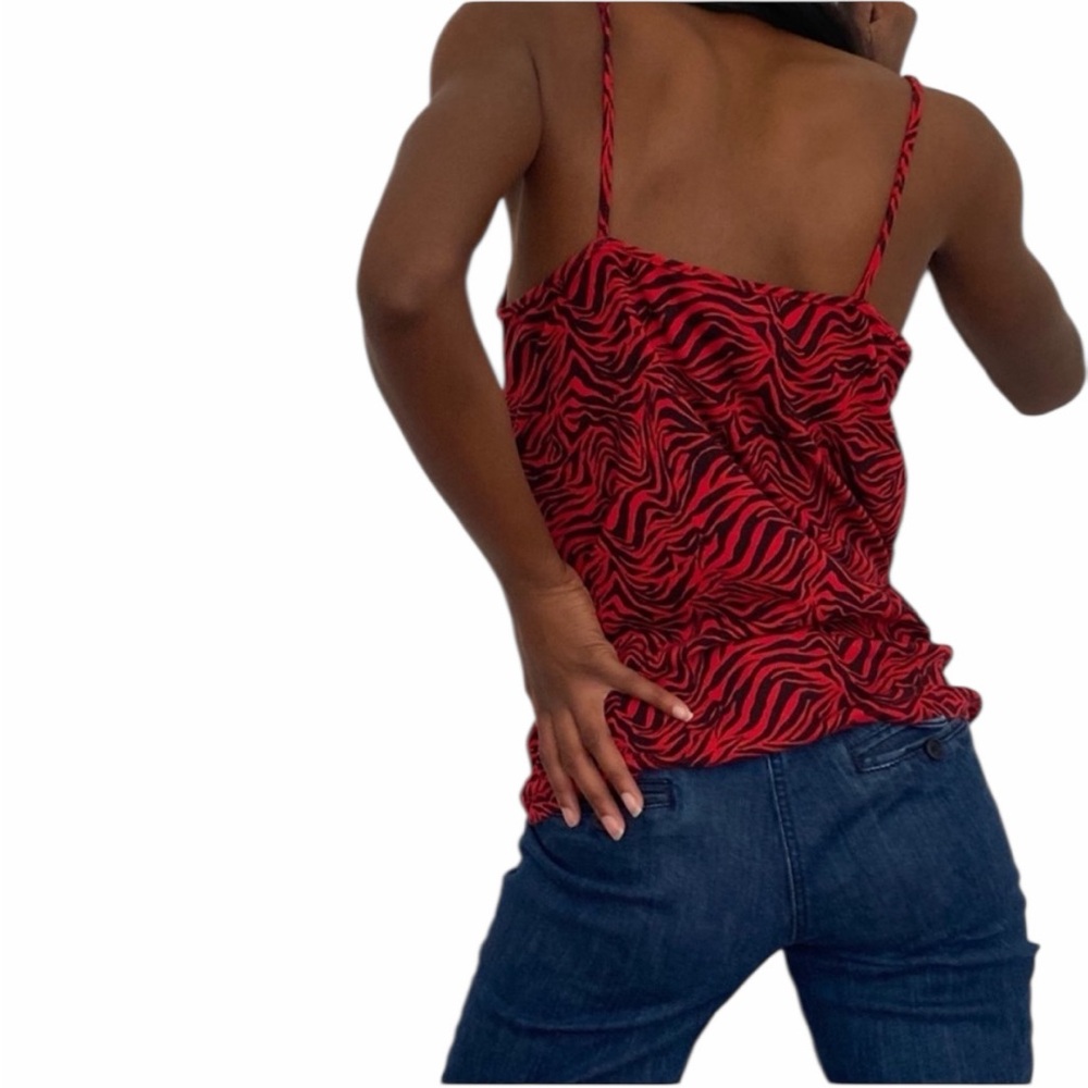 10/$25🦋 Vintage Y2K No Boundaries Red & Black Zebra Print Ribbed Camisole - XL - Picture 2 of 14